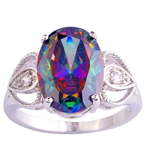 YAZILIND Rainbow Topaz Silver Plated Crystal Anniversary Ring Engagement Jewelry For Women