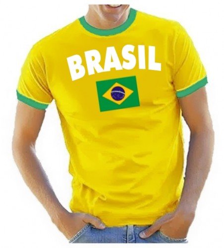 Coole-Fun-T-Shirts Herren T-Shirt Ringer, Gelb, L, 10888_Brasilien_HERI