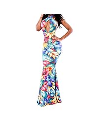 Halter Floral Print Tropical Print Mermaid Maxi Dress 