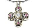 0.40 cttw Large 14k Gold Plated Two Tone Created Pink Sapphire Pendant - Gold Plated Yellow Gold
