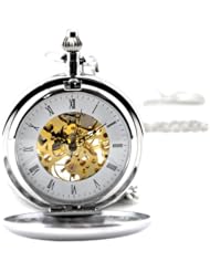 armel Silvertone Brass Skeleton Pocket Watch Mechanical Hand Wind Roman Full Hunter
