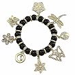 Gold Plated Imitation Black Onyx Butterfly Flower Dragonfly Stretch Charm Bracelet