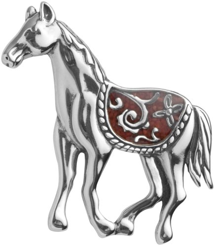 Sterling Silver Coral Inlay Horse Pin