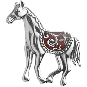 Sterling Silver Coral Inlay Horse Pin by Amazon.com Collection
