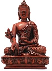 Nepali Medicine Buddha Statue 5.5"H, antique red finish