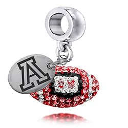 Arizona Wildcats Sterling Silver Crystal Football College Dangle Charm Jewelry