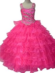Girls  Organza Crystal Crystals Beaded  Lace  Ball Gown Pageant Dress/Party Dress  With Ruffles