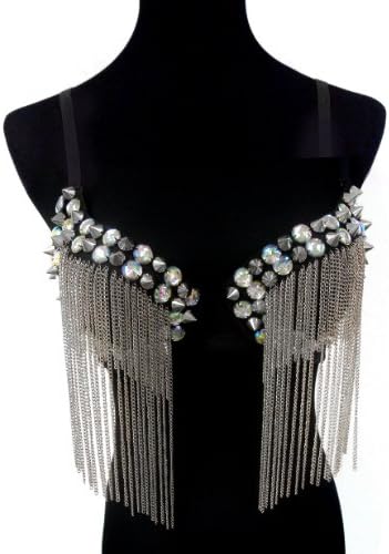 Rave Gaga SteamPunk Spikes and Chains Club Wear Bra Top - 32B