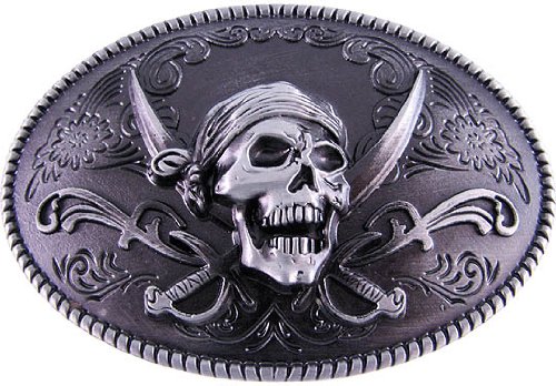 Black Enamel Pirate Skull & Crossbones Belt Buckle