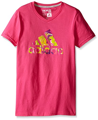 adidas Big Girls 30S Short Sleeve Tee Electric Adi Log, Shock Pink, Medium