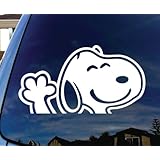 Snoopy Waving Hi Car Window Vinyl Decal Sticker 5" Wide
