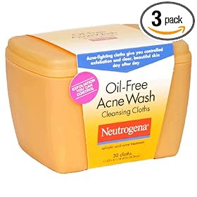 Neutrogena Oil-Free Acne Wash Cleansing Cloths, 30-Count Tub (Pack of 3)