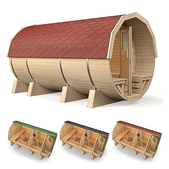 Fasssauna von ISIDOR,Gartensauna Maja Deluxe 4,10m, mit HARVIA BC80 und