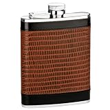 Brown Lizard Leather Hip Flask in Gift Box w/ Funnel