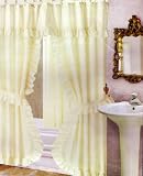 DOUBLE SWAG SHOWER CURTAIN, LINER & RINGS , BONE BEIGE