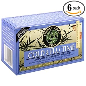 Triple Leaf Tea, Tea Bags, Cold & Flu Time, 1.4-Ounce Bags, 20-Count Boxes (Pack of 6)