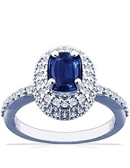 14K White Gold Cushion Cut Blue Sapphire Ring With Sidestones (GIA Certificate)