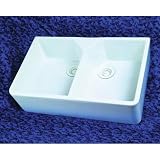 Barclay Products White Double Bowl No Hole Farm Sink
