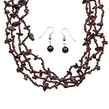 Garnet and Glass Bead Necklace and Earring Set