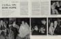 I CALL ON BOB HOPE by Pete Martin. Hollywood's fast-talking funny-man reveals how he's stayed on top in TV. He speaks frankly about "impetuous" Frank Sinatra and tells what Como owes to Crosby. ..... 1958 Saturday Evening Post Article, A5104A.