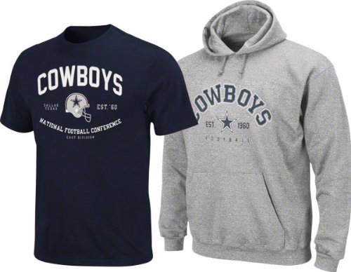 Dallas Cowboys Navy T-Shirt and Steel Hooded Sweatshirt Combo Pack