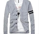hipa hipa 春まで着られる カーディガン シンプル コーディネート メンズ 服 Vネック カーディガン ライン入り（グレーXLサイズ）