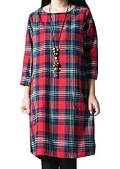 Cotton/Linen Checkered Print  Dress