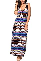 Polyester/Spandex Chevron Print Open-Back Lace Maxi Dress 