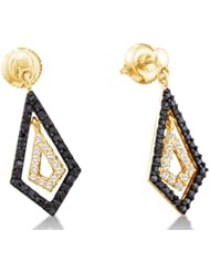 14K White Gold Channel Set White and Black Diamond Dangle Earrings with Screw Back Closure - (.58 cttw)