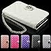 Luxury Lambskin 3D Bling Crystal Diamond PU Leather Wallet Chain Card Holder Flip Case Cover For Smart Mobile Phones (ZTE ZMax Z970 , White )