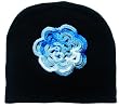 Winter Lightweight Hat - Black with hand-crocheted Ocean Flower- Handmade Emb...