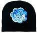 Winter Lightweight Hat - Black with hand-crocheted Ocean Flower- Handmade Emb...