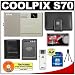 Search : Nikon Coolpix S70 12.1MP Digital Camera (Champagne & Beige) 3.5-inch OLED Touch Screen LCD with 5x Optical Wide-Zoom + EN-EL12 Battery + 16GB Card + Leather Case + Accessory Kit