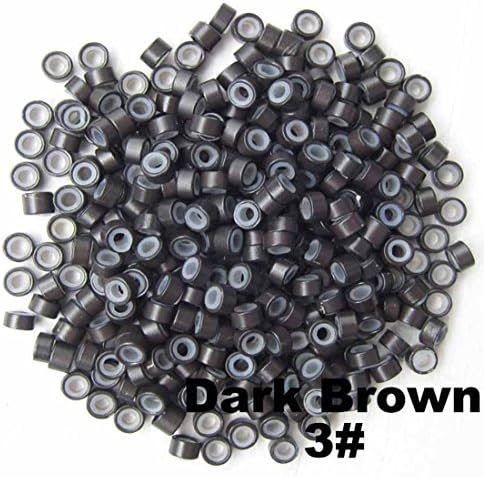 Songhui 1000 Pcs Dark Brown 3mm Aluminum silicon Lined Micro-ring Links Beads Linkies for I Stick Hair Extension Installation and Feathers