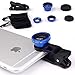 ECVILLA Universal 3 in 1 Camera Lens Kit Clip-On 180 Degree Supreme Fisheye + 0.67X Wide Angle+ 10X Macro Lens for iPhone 6s/6s Plus, iPhone 6/6 Plus,iPhone 5 5S 4 4S Samsung HTC Android (Blue)