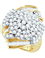 2.00 Carat (ctw) 10K Yellow Gold Round & Baguette White Diamond Ladies Cluster Right Hand Ring 2 CT
