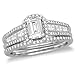 14k White Gold Emerald-Cut Diamond Bridal Ring Set title=