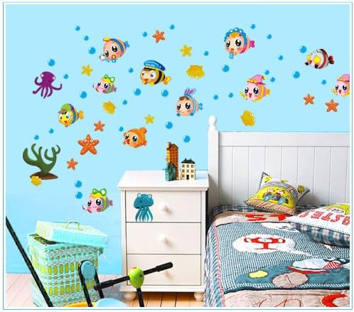 YYone Underwater World Fish Bubble Starfish Water Plants Wall Decal for Bathroom Home Decor Decals