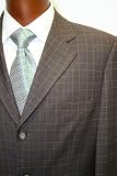 Men's Single Breasted 3 Button Brown Windowpane Super 150's Wool Feel Dress Suit