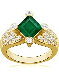 14K Yellow Gold Princess Cut Emerald Ring With Sidestones