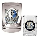 Dallas Mavericks NBA Rocks Glass & Square Shot Glass Set - Primary Logo