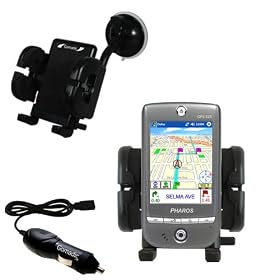 Pharos GPS 525P Flexible Auto Windshield Holder with Car Charger - Uses Gomadic TipExchange