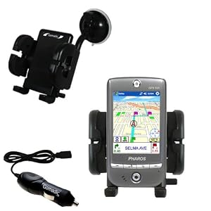Pharos GPS 525P Flexible Auto Windshield Holder with Car Charger - Uses Gomadic TipExchange