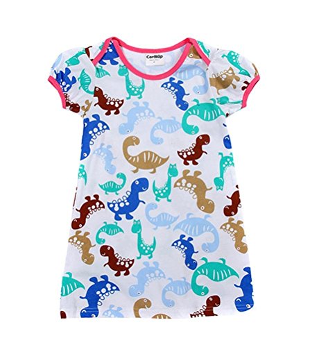 Coralup Little Girls Short Sleeve Dinosaur Cotton Dress