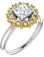 Platinum Princess Cut White and Yellow Diamond Flower Inspired Ring -- LIFETIME WARRANTY