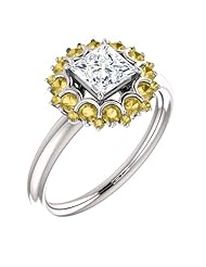 14K White Gold Princess Cut White and Yellow Diamond Flower Inspired Ring -- LIFETIME WARRANTY