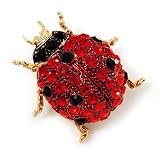 Red Swarovski Crystal Ladybug Brooch (Gold Tone Metal)