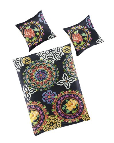 Bierbaum 6209_02 Go&sup2;Bed Mako-Satin Bettw&auml;sche Dessin 135 x 200 cm + 80 x 80 cm, schwarz