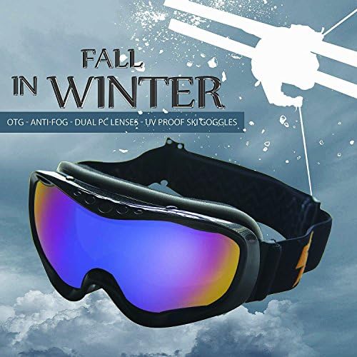 OTG Ski Goggles for Men Women Adult,Skating Snowboard Eyewear Use Dual PC Uv Proof Lenses with Mirror Coating Anti-fog - Helmet Compatible with Extra Long Adjustable Strap[BLACK]