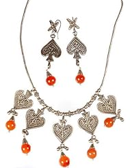 Designer Ethnic Necklace with Carnelian and Matching Earrings - Sterling Silver
